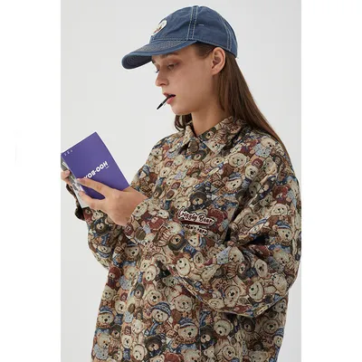 Harajuku Cartoon Couple Loose Bear Korean Jacket