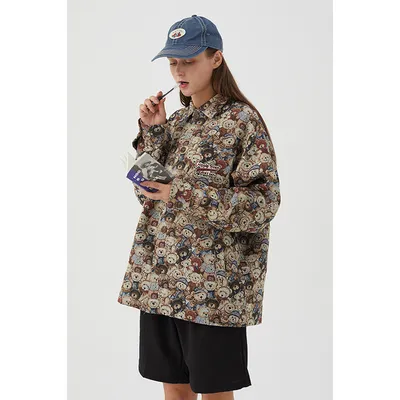 Harajuku Cartoon Couple Loose Bear Korean Jacket