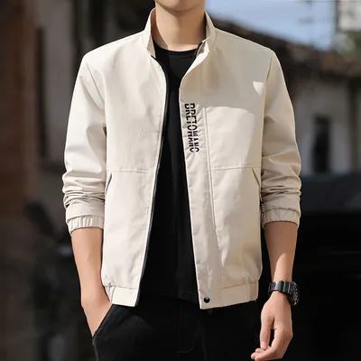 Stand-up Collar Slim Trendy Embroidered Thin Blouse Jacket Men's Casual Jacket