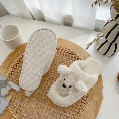 Bear Head Home Stereo Plush Slippers Winter Cotton Slippers