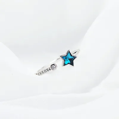 Fashion European And American Deep Sea Blue Ring Five-pointed Star Crystal Inlaid Zircon