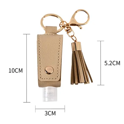 Cross Border Tassel Free Hand Lotion Leather Case Keychain Disinfectant Pu Leather Case Empty Bottle Keychain