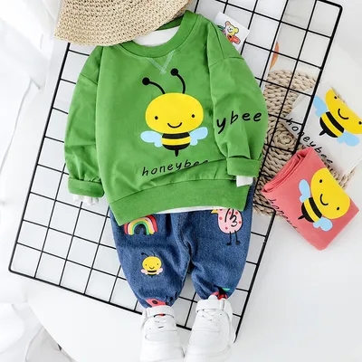 Children's Cartoon Bee Sweater Pants Two-piece Baby Suit