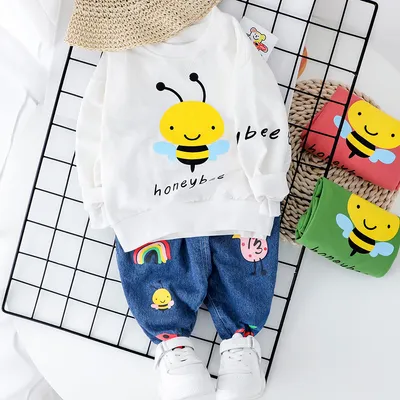 Children's Cartoon Bee Sweater Pants Two-piece Baby Suit