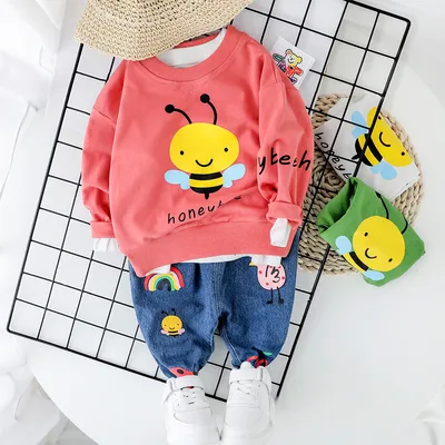 Children's Cartoon Bee Sweater Pants Two-piece Baby Suit