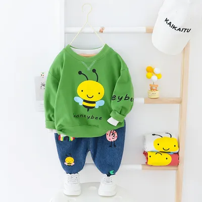 Children's Cartoon Bee Sweater Pants Two-piece Baby Suit
