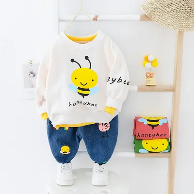 Children's Cartoon Bee Sweater Pants Two-piece Baby Suit