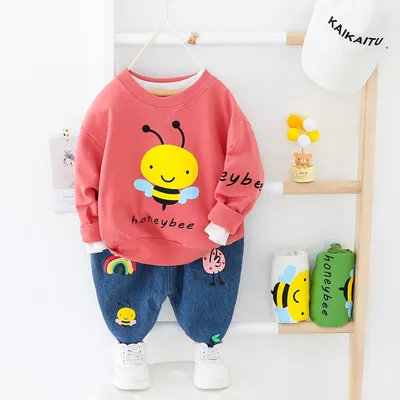 Children's Cartoon Bee Sweater Pants Two-piece Baby Suit