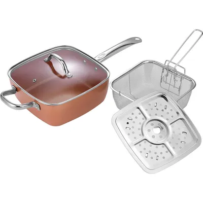 Fryer French Fries Pot Flat-Bottomed Copper Color Square Pot Wholesale Custom