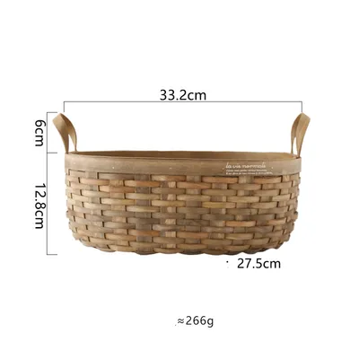 Hand-woven Old Carbonized Wood Chip Handle Storage Basket