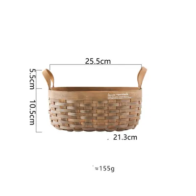 Hand-woven Old Carbonized Wood Chip Handle Storage Basket