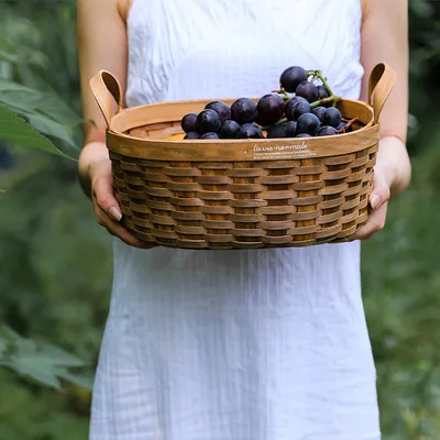 Hand-woven Old Carbonized Wood Chip Handle Storage Basket