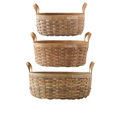 Hand-woven Old Carbonized Wood Chip Handle Storage Basket