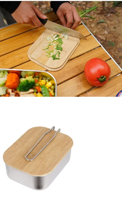 Outdoor Bento Box With Bamboo And Wood Cutting Board Lid