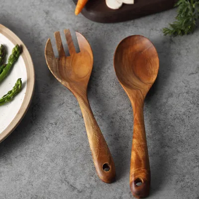 Japanese Acacia Wood Cooking Spoon And Fork Set