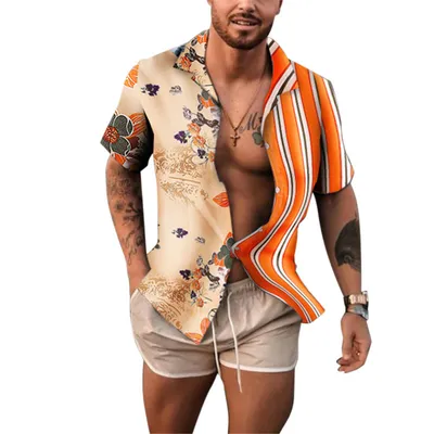 Cross-Border Hot Models Amazon Ebay European And American Men's Short-Sleeved Fashion Shirts Shirts New Tops Men's Trend