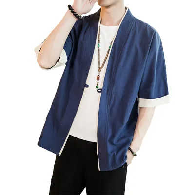 Summer New Style Cotton And Linen Jacket Five Point Sleeve Men