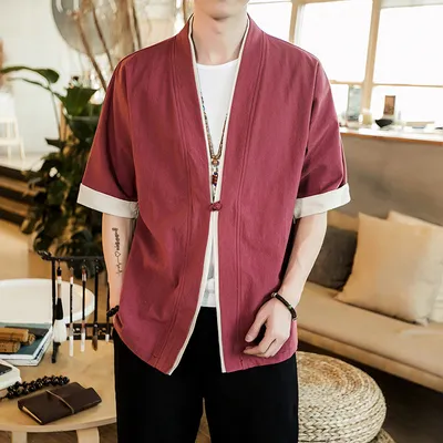 Summer New Style Cotton And Linen Jacket Five Point Sleeve Men