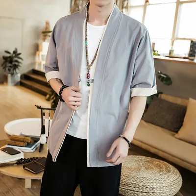 Summer New Style Cotton And Linen Jacket Five Point Sleeve Men