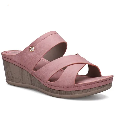 Casual And Comfortable European And American Large Size Slope Heel Slippers Women