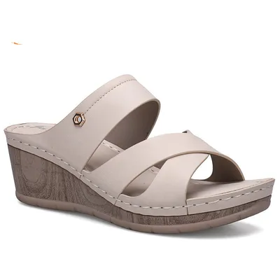 Casual And Comfortable European And American Large Size Slope Heel Slippers Women