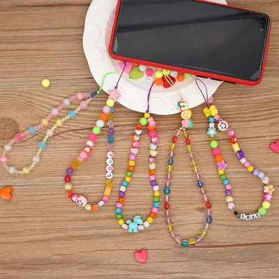 Mobile Phone Chain Candy Color Love Acrylic Beads Short Mobile Phone Lanyard Women