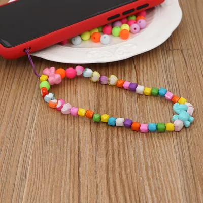 Mobile Phone Chain Candy Color Love Acrylic Beads Short Mobile Phone Lanyard Women