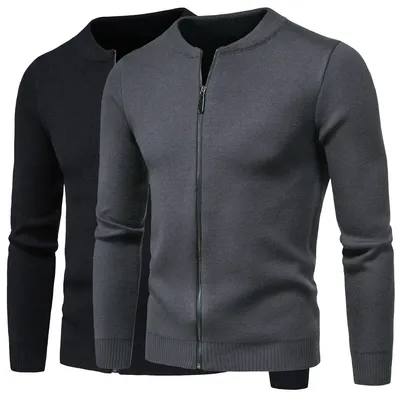 New Men's Knit Sweater Fashion Solid Color Cardigan Outer Wear Sweater