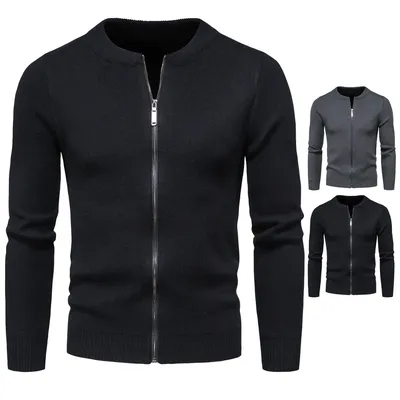 New Men's Knit Sweater Fashion Solid Color Cardigan Outer Wear Sweater