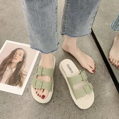 شباشب المنصة، صنادل نسائية، شباشب بمشبك بنعل سميك، أحذية نسائية، صيف ليجر سيف ليجر مجوفة بسلايب مفتوح