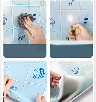 Cartoon Self-adhesive Wallpaper Kitchen High Temperature Resistant, Easy To Scrub, Oil Proof Stickers, Non-fading, Refurbished Decorative Wallpaper Stickers Thick