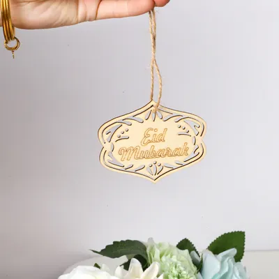 Wooden Small Pendants Creative Home Decoration Gurbang Eid Mubarak Wooden Crafts Ornaments