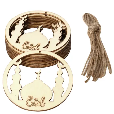 Wooden Small Pendants Creative Home Decoration Gurbang Eid Mubarak Wooden Crafts Ornaments