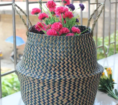 103Bl Wave Pattern Square Pattern Middle Diameter 35 Seaweed Woven And Receiving Basket Folding Basket Folk Crafts