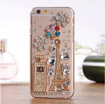 Compatible with Apple, Iphone Mobile Phone Case Transparent Rhinestone Mobile Phone Protective Cover Perfume Bottle Tower