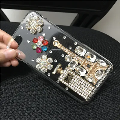 Compatible with Apple, Iphone Mobile Phone Case Transparent Rhinestone Mobile Phone Protective Cover Perfume Bottle Tower