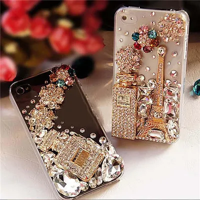Compatible with Apple, Iphone Mobile Phone Case Transparent Rhinestone Mobile Phone Protective Cover Perfume Bottle Tower