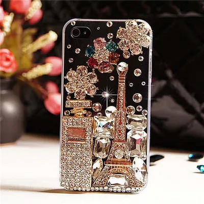 Compatible with Apple, Iphone Mobile Phone Case Transparent Rhinestone Mobile Phone Protective Cover Perfume Bottle Tower