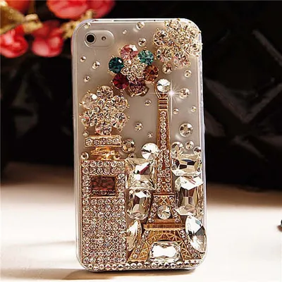 Compatible with Apple, Iphone Mobile Phone Case Transparent Rhinestone Mobile Phone Protective Cover Perfume Bottle Tower