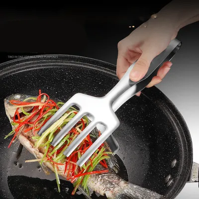 Stainless Steel Steak Frying Spatula Roast Fish BBQ Tongs Bread Meat Food Clip Drain Oil Leak Shovel Kitchen Cooking Utensils
