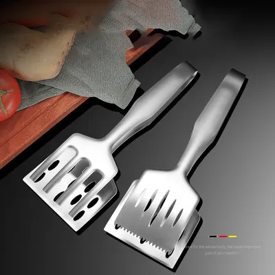 Stainless Steel Steak Frying Spatula Roast Fish BBQ Tongs Bread Meat Food Clip Drain Oil Leak Shovel Kitchen Cooking Utensils