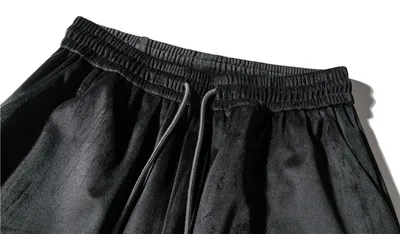 Dark Black Button Solid Color Easy-care Trend Straight Casual Sports Trousers
