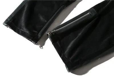 Dark Black Button Solid Color Easy-care Trend Straight Casual Sports Trousers