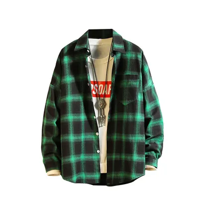 New Japanese Retro Men's Striped Plaid Shirt