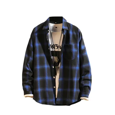 New Japanese Retro Men's Striped Plaid Shirt