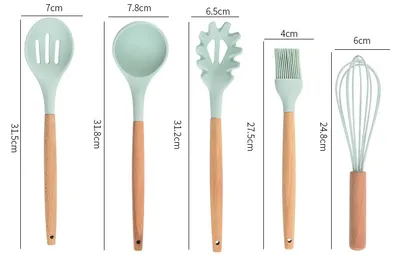 Wooden Handle Silicone Kitchenware 12-Piece Non-Stick Spatula Kitchen Tool Cooking Spatula Spoon Baking Set