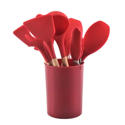 Wooden Handle Silicone Kitchenware 12-Piece Non-Stick Spatula Kitchen Tool Cooking Spatula Spoon Baking Set