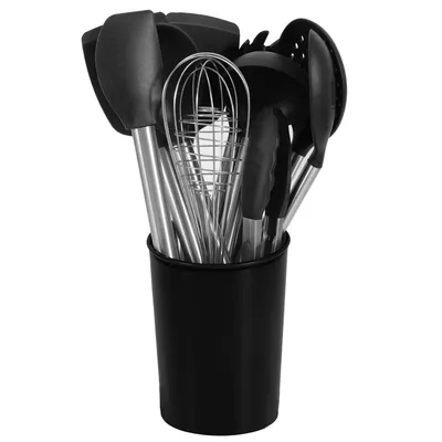 Stainless Steel Silicone Non-Stick Spatula Spoon High Temperature Resistant 11 Piece Set With Kitchen Bucket