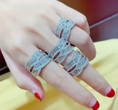 Full Of Diamonds And Micro-inlaid Zircon Pair Ring Prom Cocktail Party Accessories