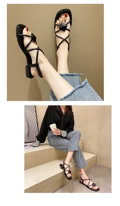 Flat Shoes Cross Straps Student Roman Beach Shoes Women